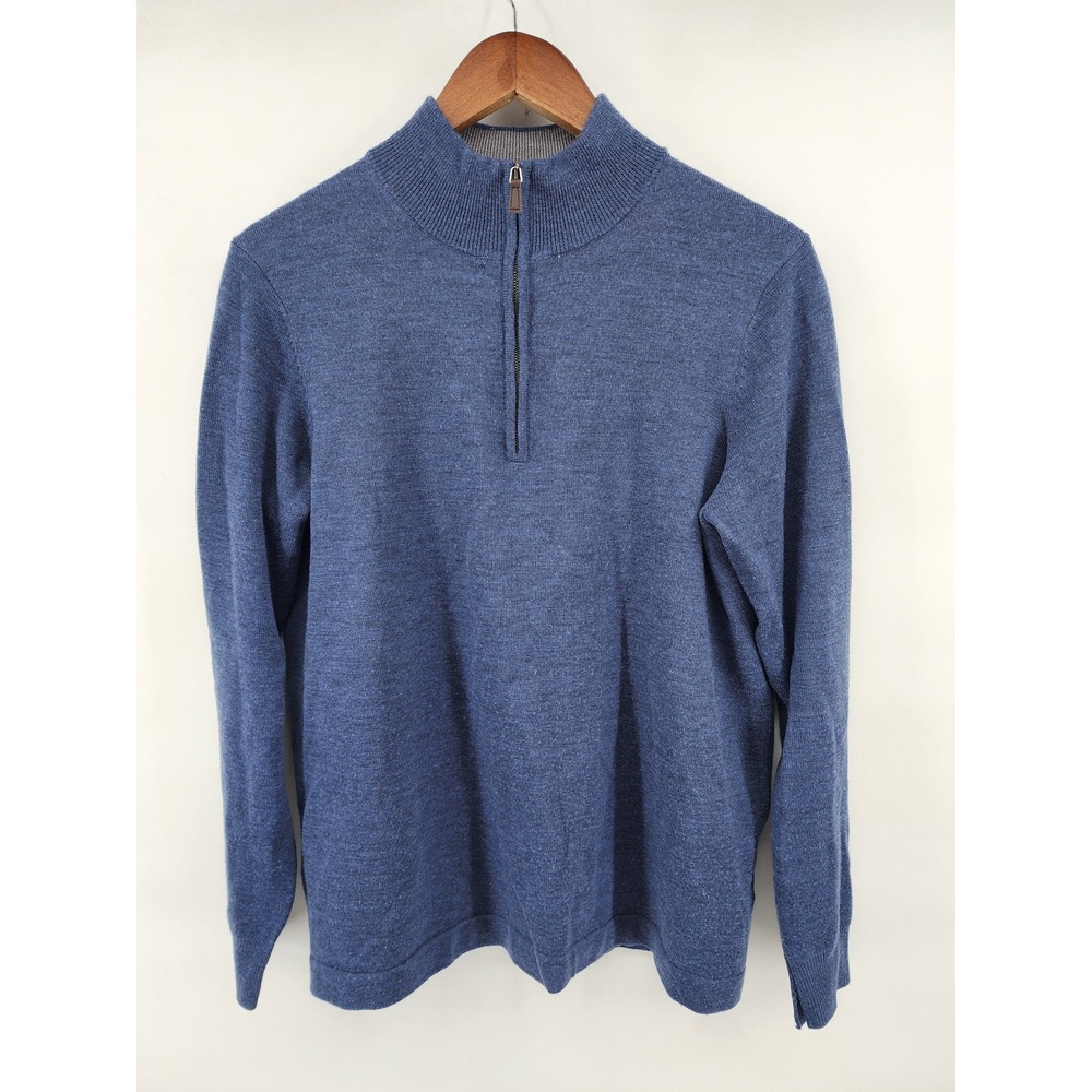 Men's Wearhouse Merino Wool Blend Quarter Zip Pullover Sweater Blue Size M
